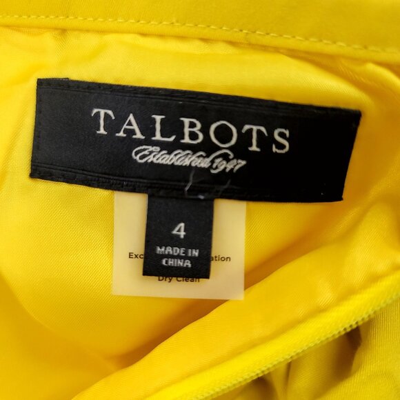 Black Label Talbots Lined Yellow Cotton Pencil Skirt White Embroidery Zip Sz 4 - Picture 5 of 9